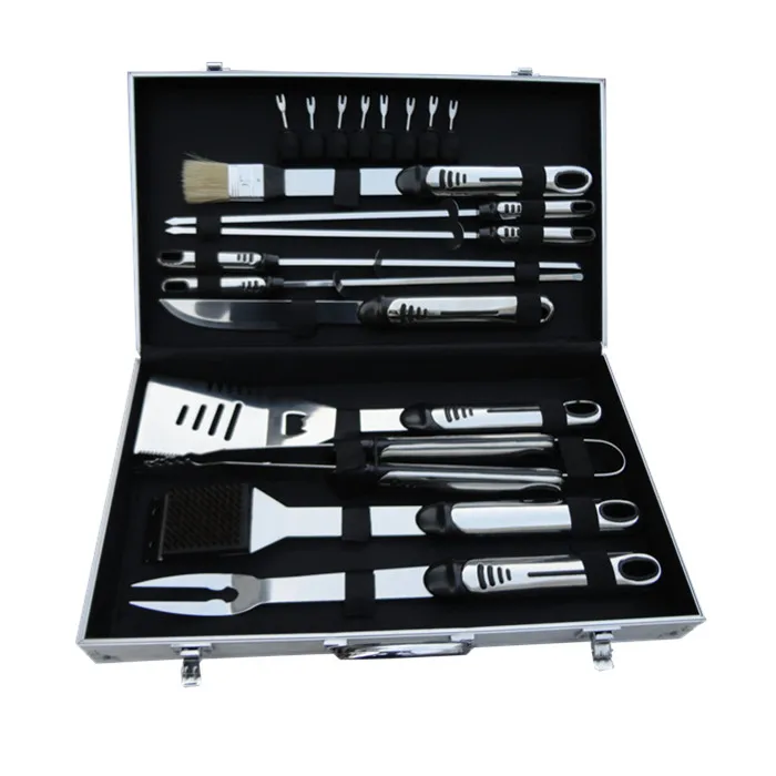 Multiple Function 18 PCS BBQ Tool Sets Griddle Accessories Set Stainless Steel Barbecue Sets With Aluminum Case Outdoor Picnic
