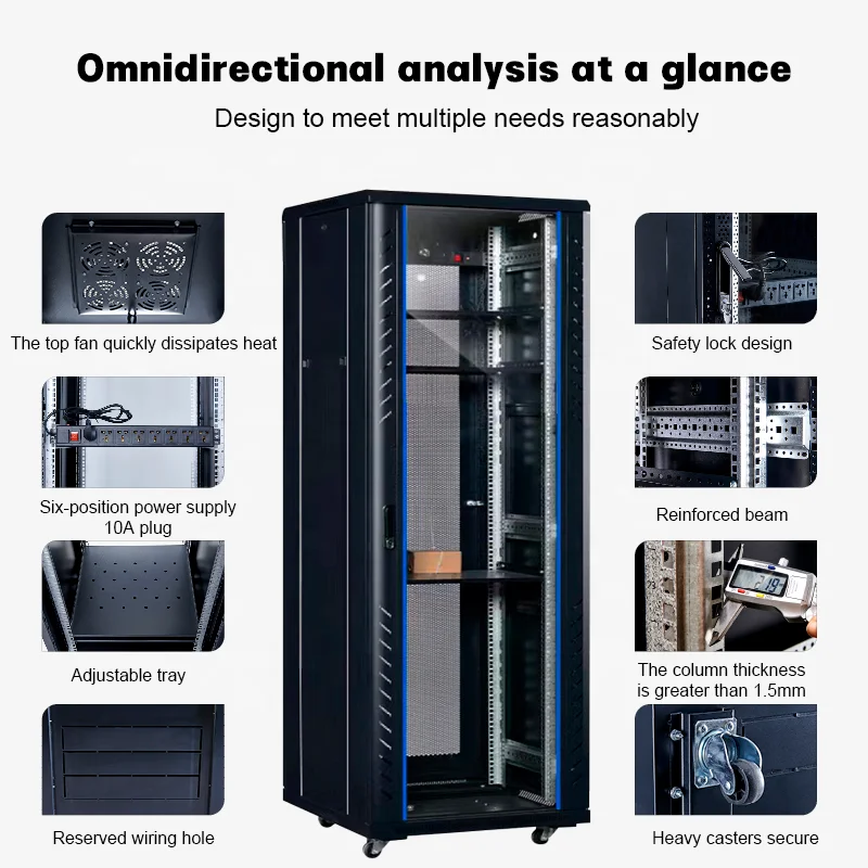 Server Rack 6u 9u 12u 15u 18u 22u 27u 32u 37u 42u 47u 19 Inch Network Cabinet SPCC Cold Rold Steel Thickened Standard Cabinet