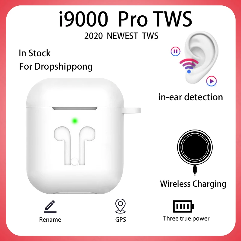 
Real i9000 TWS Smart Sensor Wireless Earphone Bluetooth 5.0 Touch Control 8D Super Bass Earbuds pk W1 H1 chip i30000 i500 i8000 