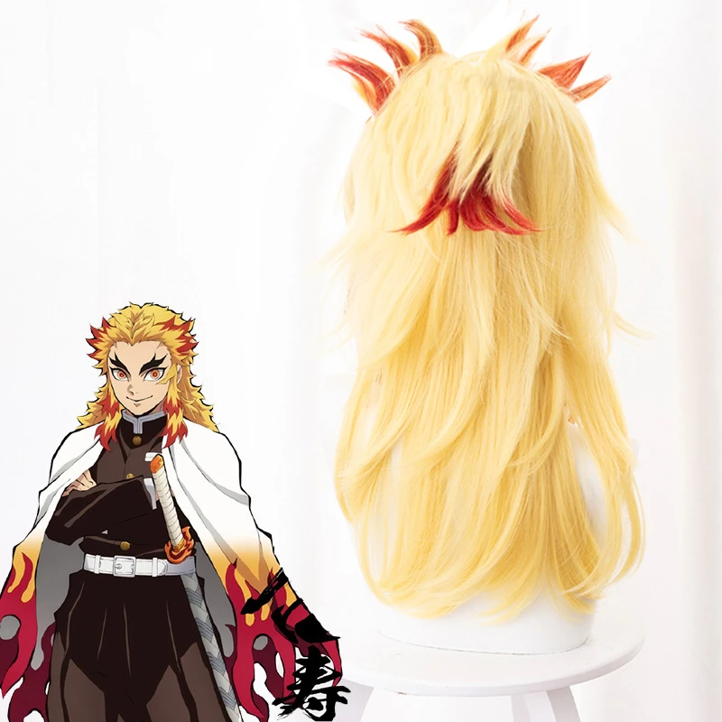 Ainizi high quality Demon Slayer Kimetsu no Yaiba Rengoku Kyoujurou synthetic cosplay wig for Halloween