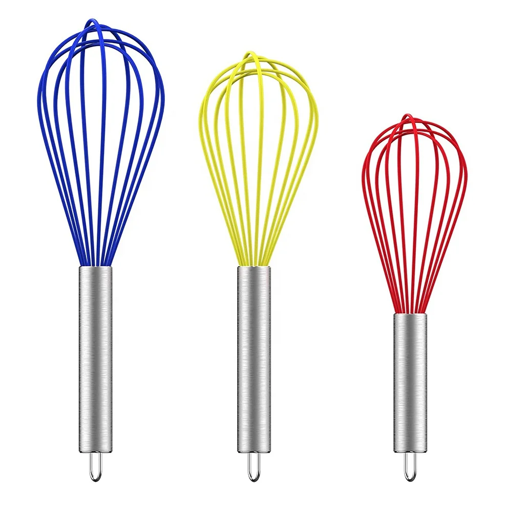 Kitchen Practical Sturdy Silicone Egg Whisk,Stainless steel egg beater cream mixer