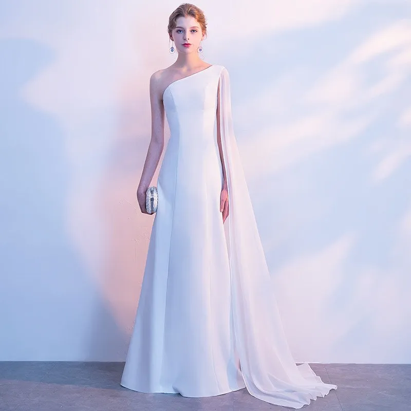 Women party white one-shoulder formal elegant long evening prom dresses