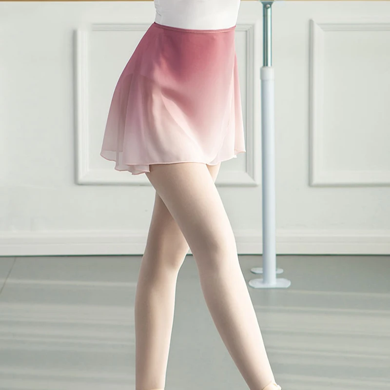 Lyrical Contemporary Free Size Gradient Color Chiffon Short Wrap Skirt for Ballet Dance