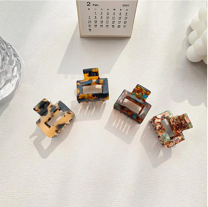 Hot Selling Leopard Geometry Square Acrylic Small Hair Claw Tortoiseshell Cellulose Acetate Mini 3.5cm Hair Claw Clips