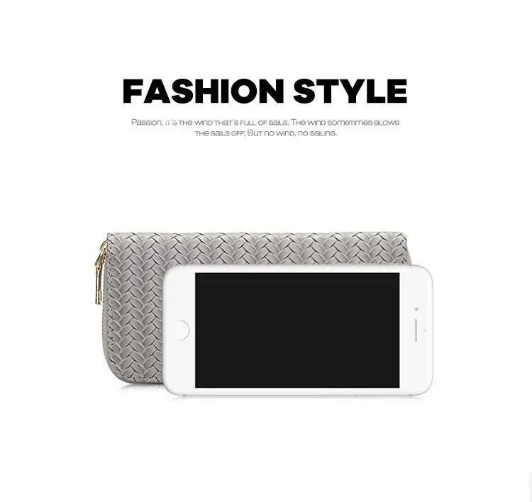 New wallet fashion large-capacity small change mobile phone clutch women woven plaid long zipper wallet