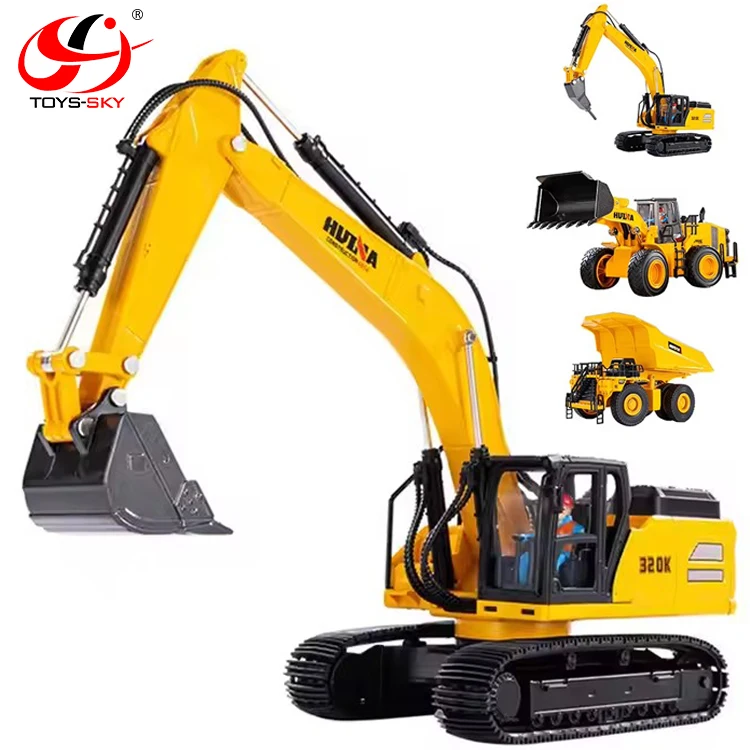High Quality HUINA 1:35 Scale Alloy Hydraulic Navvy Loader Bulldozer Engineering Construction Diecast Toys Model Car Boys Gifts