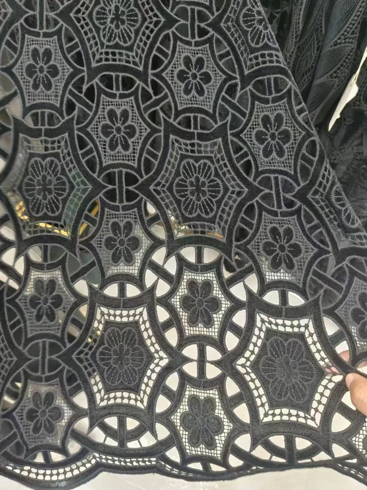 Affinity New Arrival African Black Velvet Sequin Fabric Lace Hollow Guipure Embroidery Lace Fabric with Sequence For Dress woman