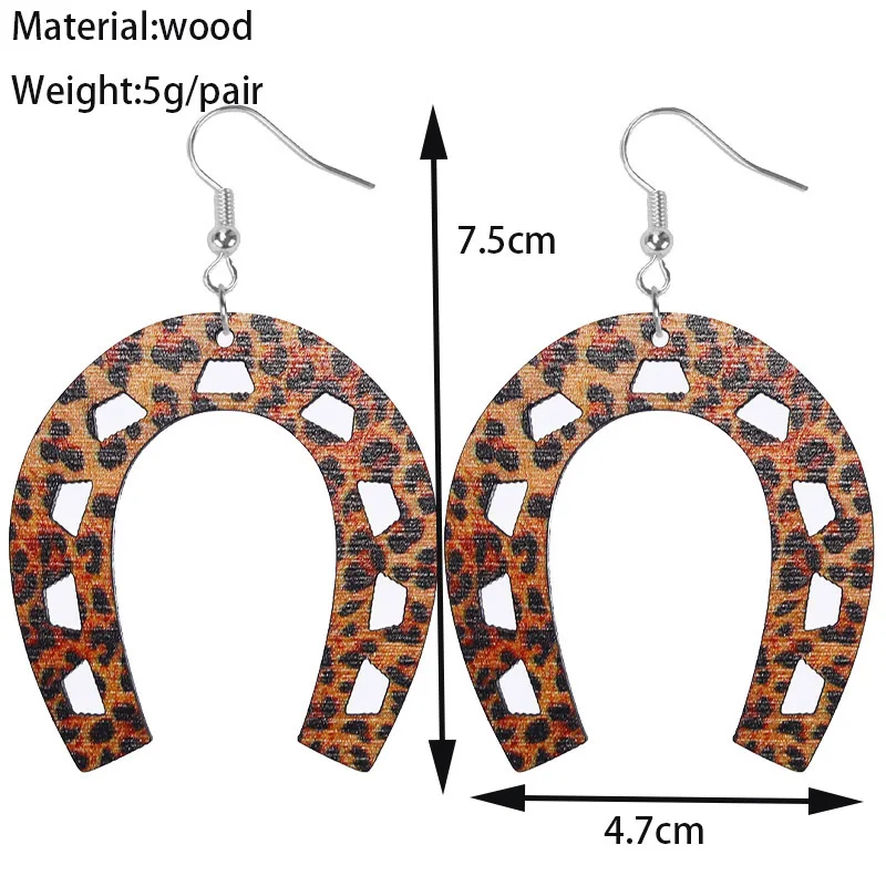 Ethnic Wholesale Geometric U Shape Pendant Earrings For Women Western Cowboy Horseshoe Shaped Wooden Drop Earrings