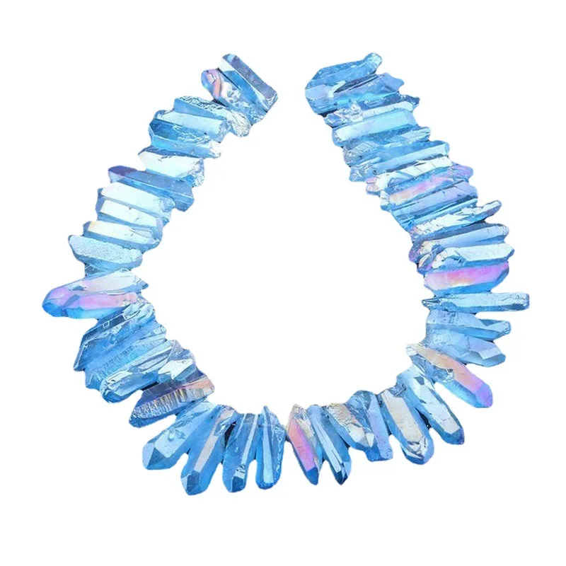 Rainbow Crystal Quartz Point Bead Strands Top Horizontal Drilled Colorful Crystals Quartz Crystal Points DIY Rainbow Beads