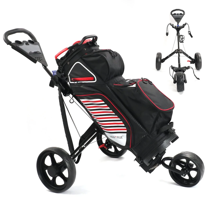 Factory Direct Folding Aluminum-Frame Golf Bag Pull Push Cart Portable Moving 3 Wheel Walking Hand Push Golf Buggy Trolley