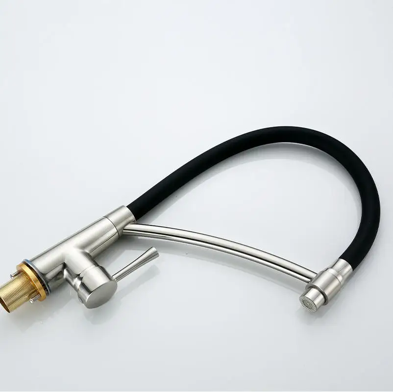 Modern Single-Handle Brass Pull-Down Pull-Out Kitchen Faucet Flexible Sprayer Single-Hole Ceramic Valve Installation Hotels Sink
