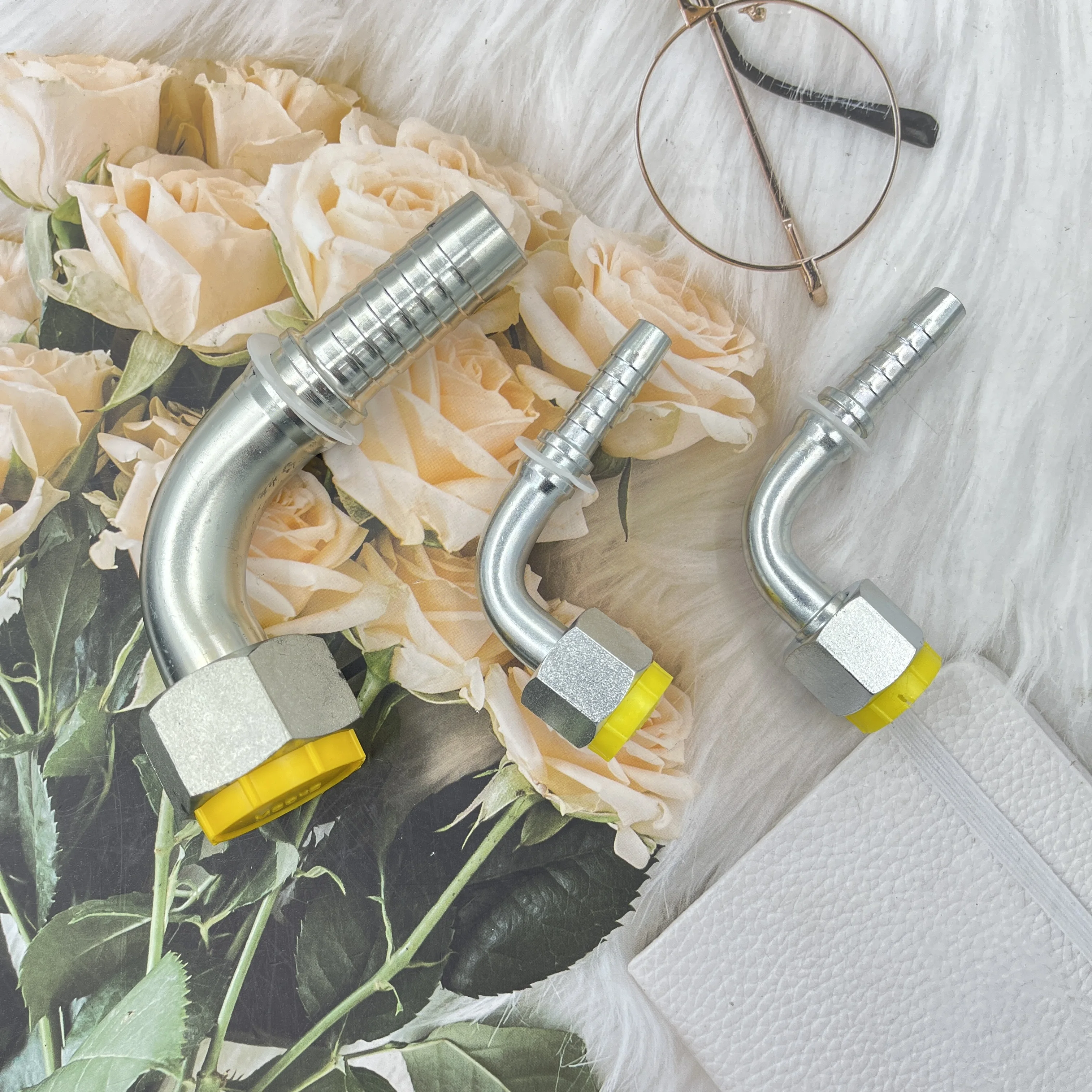 Carbon steel rubber pipe fittings 45 steel clamp type 24 degree cone with O-ring 90 degree elbow internal thread tubing fittings