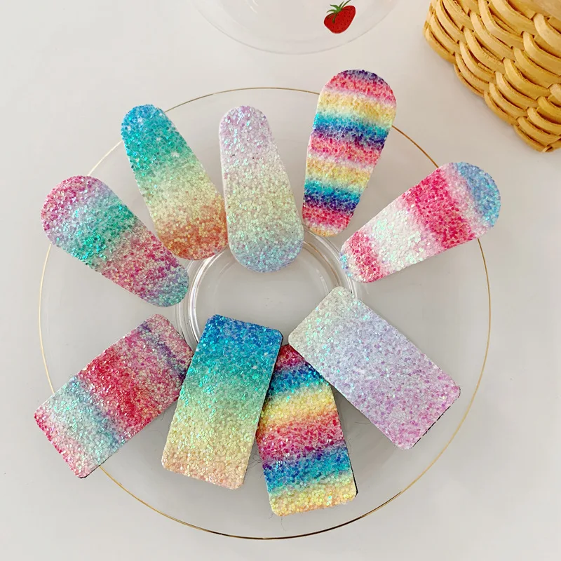 CLARMER Fashion New Simple Hair Accessories BB Hair Clip Girl Heart Rainbow Sequin Glitter Hair Clip