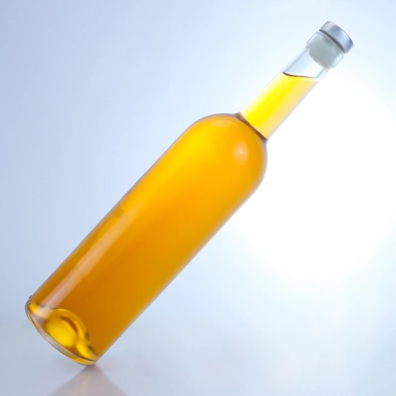 750ml long neck clear glass spirit bottle risen bottom cylinder glass vodka bottle with bar top