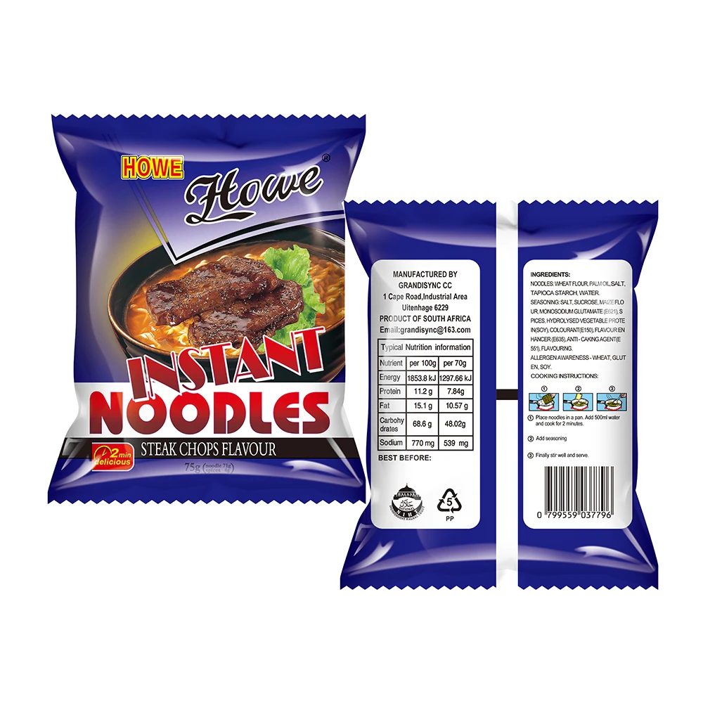 Customized Food Packaging Back Seal Bag Foil Laminated Plastic Pouch for Instant Noodles