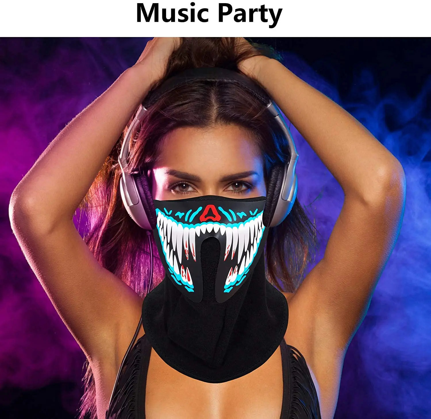 Halloween Christmas Cosplay Dancing LED Music Mask Flashing Light Up Face Mask Sound Activated Led Party Mask