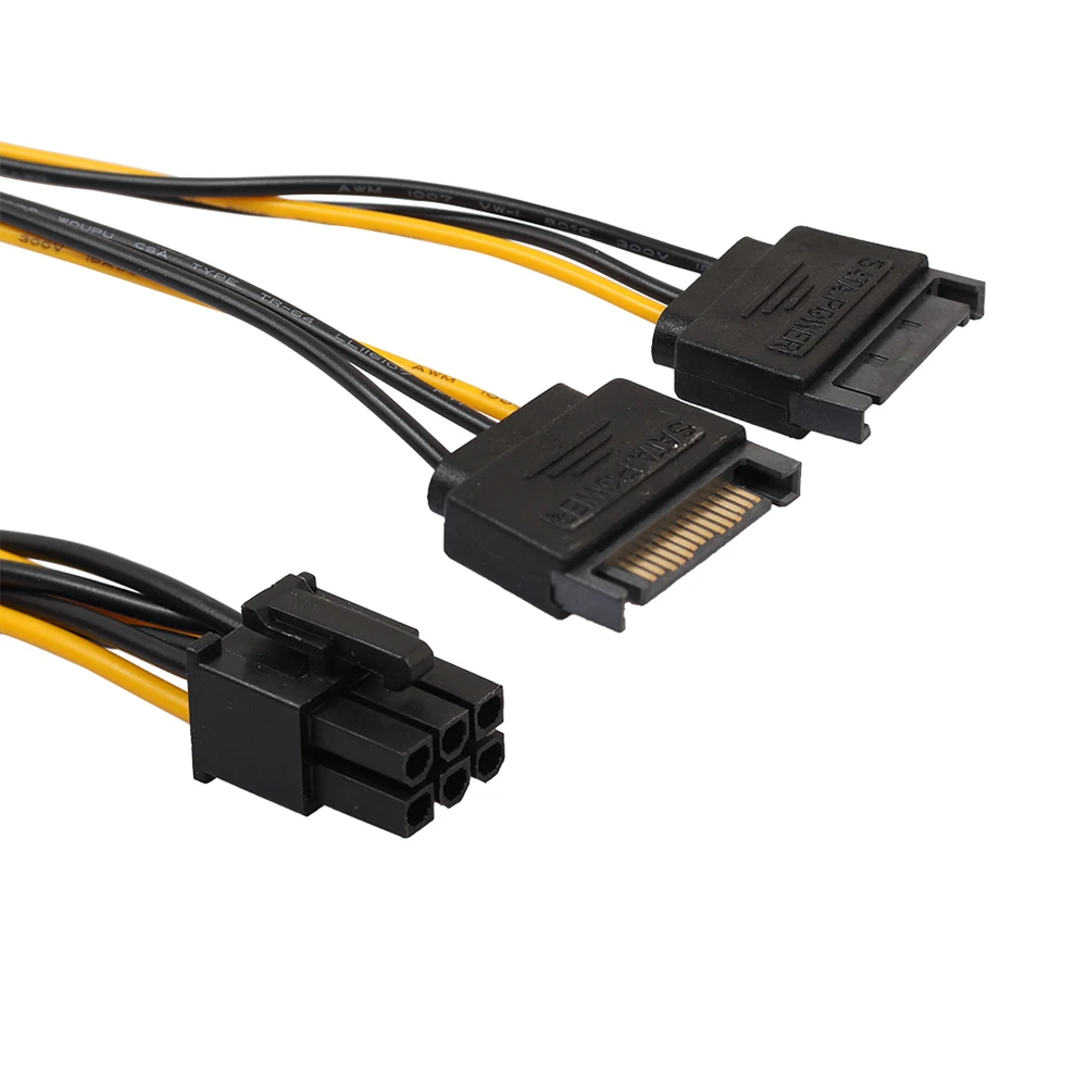 Адаптер питания SATA 2x15Pin к видеокарте PCI-e PCIE видеокарта 6 Pin кабель двойному Sata разветвитель Y 20 см