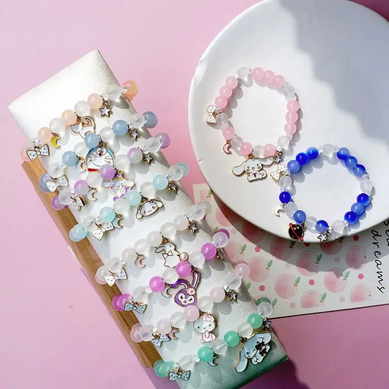 SS promotion gifts kawaii anime Glass Beaded Bracelet anime Cinnamoroll Acrylic kids bracelet Ladies Bangle Pendant Jewelry