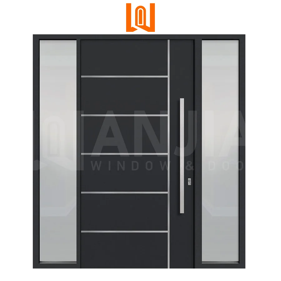 WANJIA USA modern aluminum textured glass front doors residential swing opening exterior door