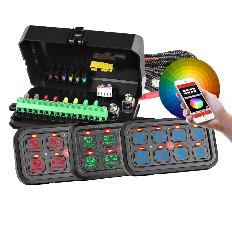 Universal Multifunction 8 Gang RGB Switch Panel W/ APP Blueteeth Controller Car