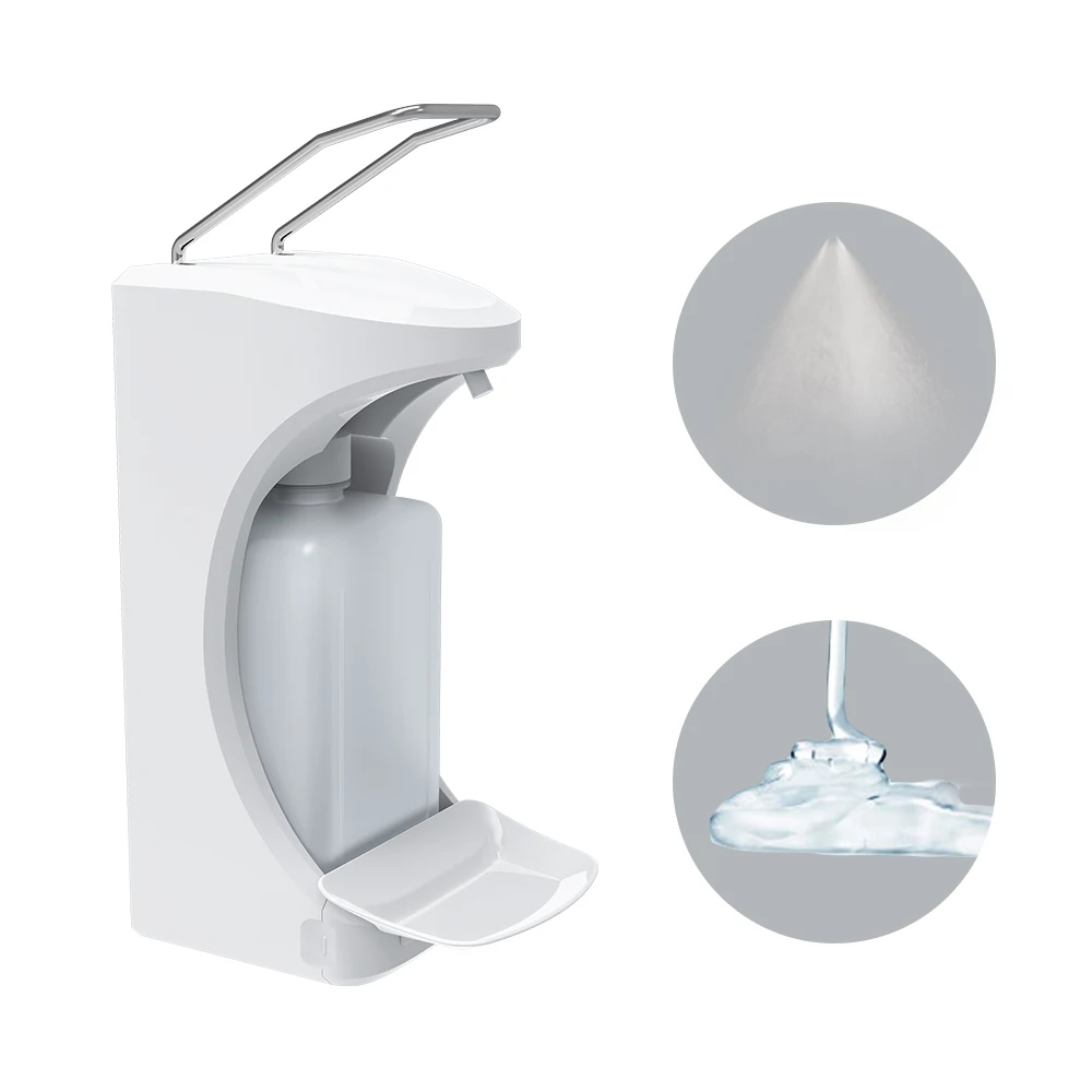 Hospital operating room plastic wall mounted elbow press soap dispenser white 1000ml with water saving tray