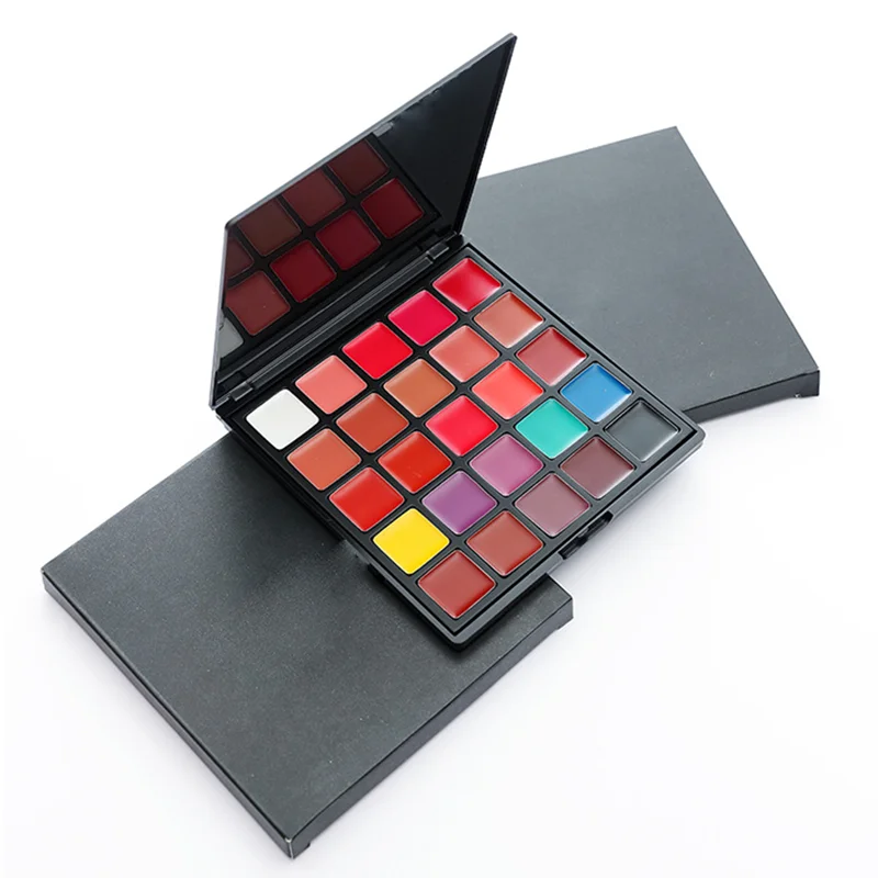 Wholesale vegan 25 color matte lipstick palette moisturizing creamy lipstick palette  waterproof easy to color makeup hot sale