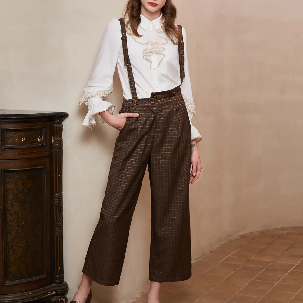 New Suspenders Women Elegant Trousers Strap Wide-leg Pants Simple Long Overalls