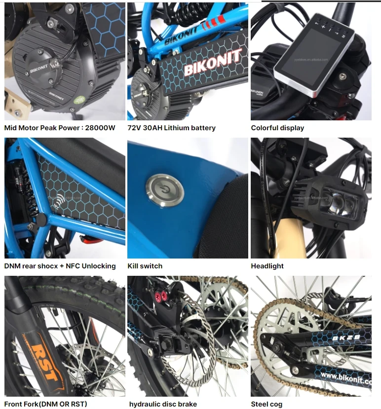 2024 New Arrival!BIKONIT BK28 Electric Mountain Bike 28000W  Off Road Dirt Ebike 72V Light X Hyper Bee Talaria MX5 Ebike