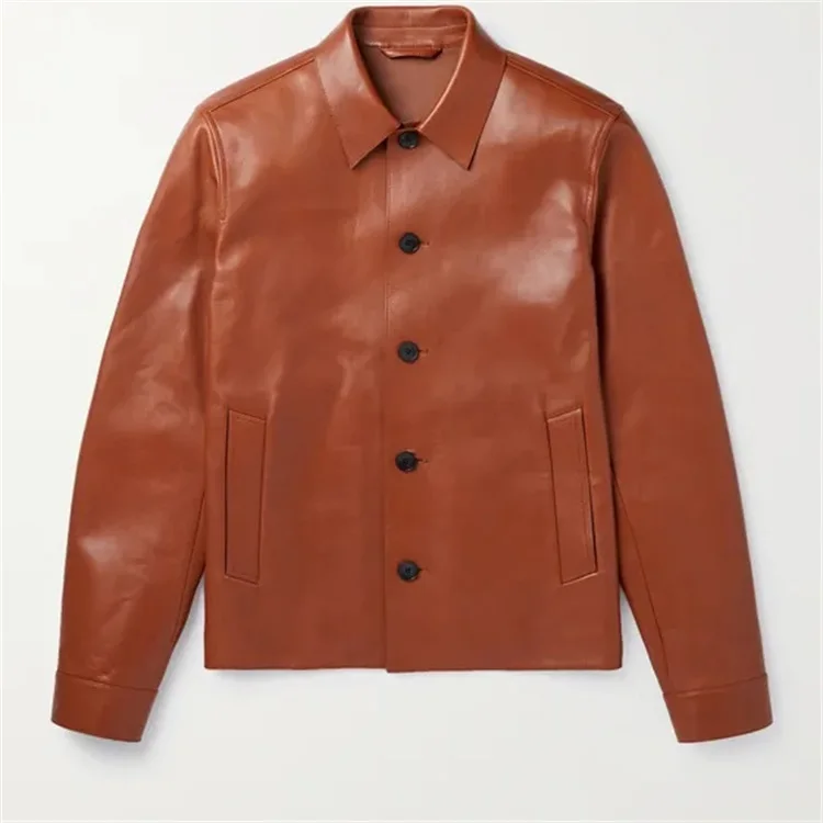 OEM на заказ модный Классический воротник коричневый ягненок кожаный blouson куртка для мужчин