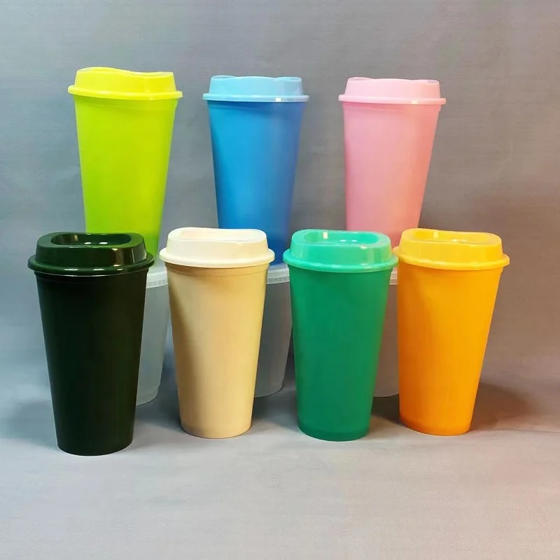 Reusable BPA free Custom Promotion Stadium Mood Color Cup plastic coffee cup cold water color changing cup with lid and straw