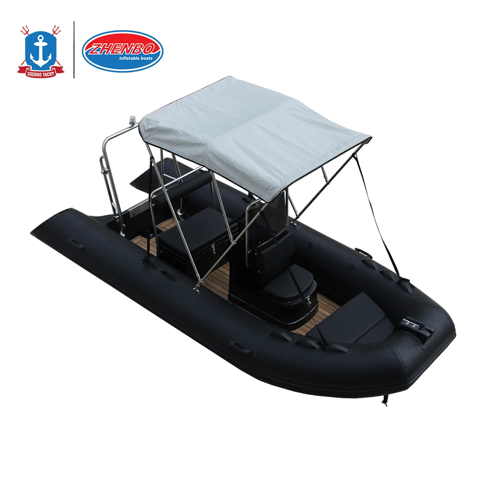 Zhenbo 390 black PVC or hypalon Inflatable Rib 390 Boat with Outboard Motor bimini top trailer