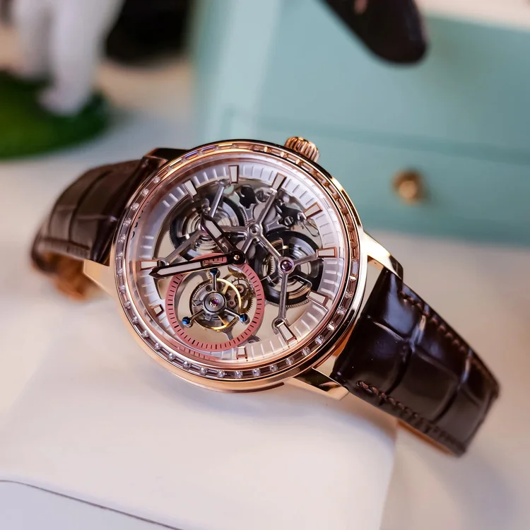 OEM Custom Brand Luminous Tourbillon Watch Men Skeleton With Diamond Sapphire Case Automatic Mechanical Watches  Manufacturers