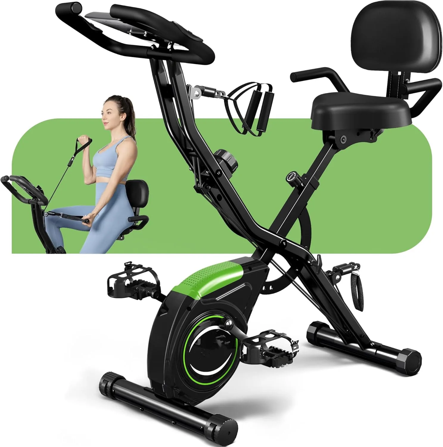 Wellshow sport Folding Exercise Bike, 4 in 1 Stationary Magnetic Cycling Bicycle Upright Indoor Cycling Bike for Home