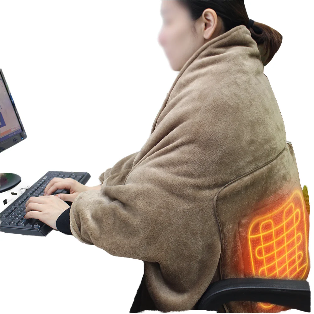 Portable Cordless USB Heated Shawl Throw Blanket Battery Operated Wearable Heating Pad