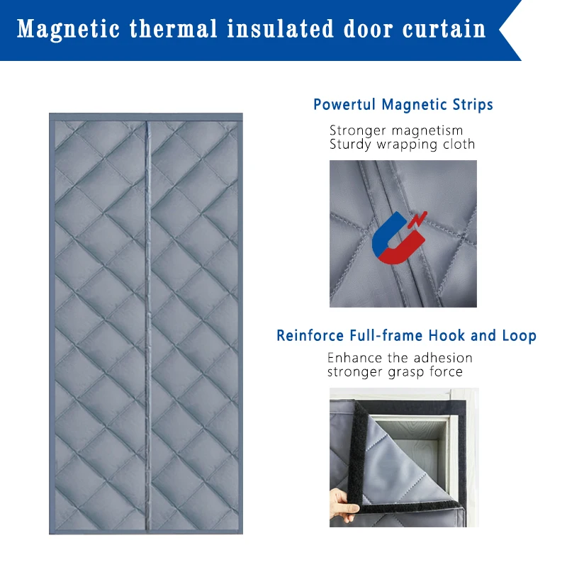Magnetic insulated durable Oxford cloth and thickened polyester filling effective temperature control insulated door curtain