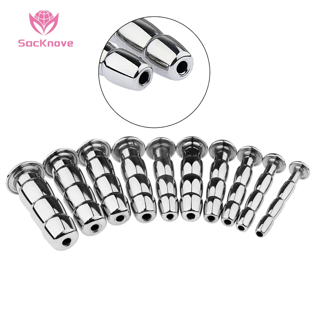 SacKnove Expansion Horse Eye Stick Male Masturbation Metal Plunger Stimulator Sex Toys Catheter Tube Dilator Urethral Beads