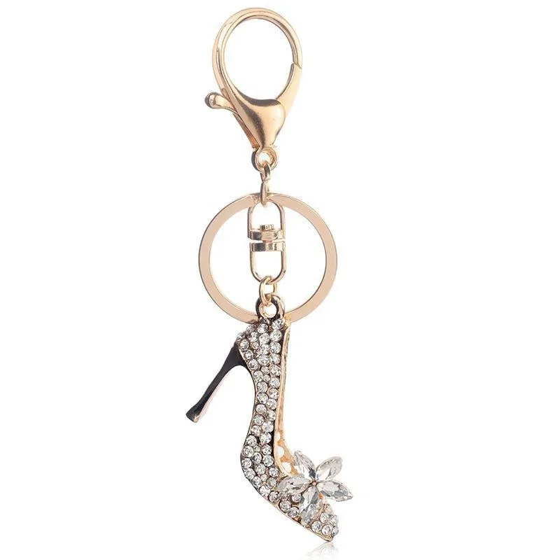 Factory DIY Fashion Crystal Rhinestone 3D High Heels Keychain Luxury Bling Shoes Key Chain Metal Keychain Holders For Women