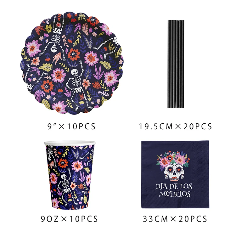 Набор посуды для Хэллоуина бумажные тарелки, Набор салфеток Dia De Los Muertos одноразовые вечерние для взрослых Новогодние украшения для вечеринки
