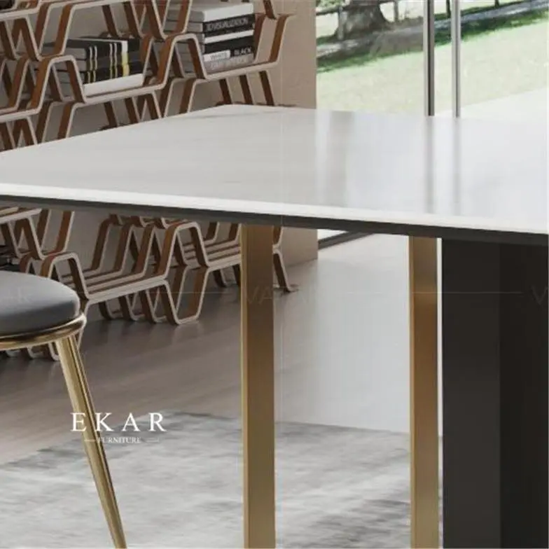 Italian Modern Elegant Marble Top Long Dining Table set Dining Room Furniture metal legs dining table set