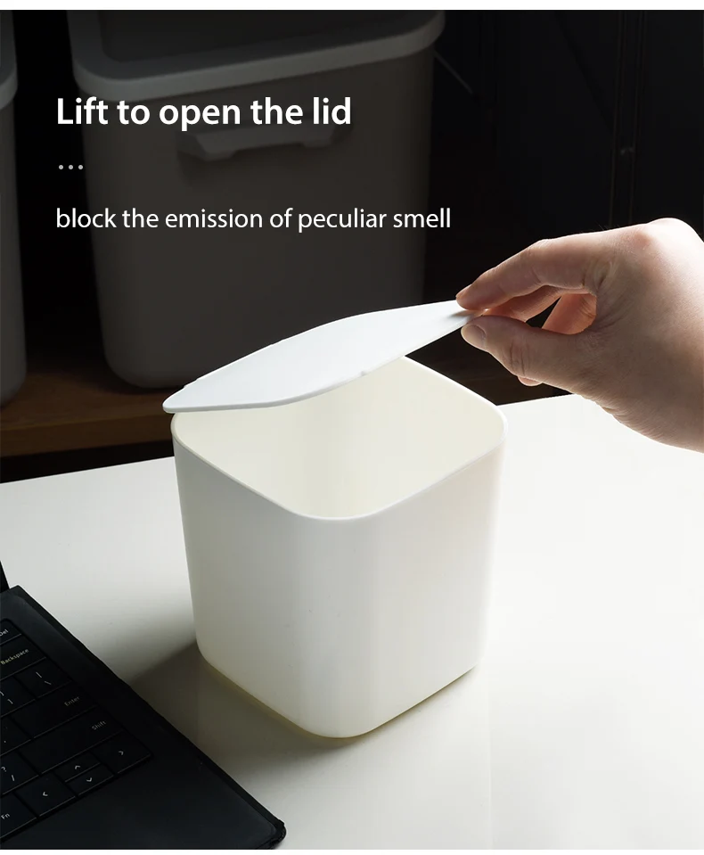 Plastic table top mini waste bin 2.5L office using trash can with open lid melon shell trash can
