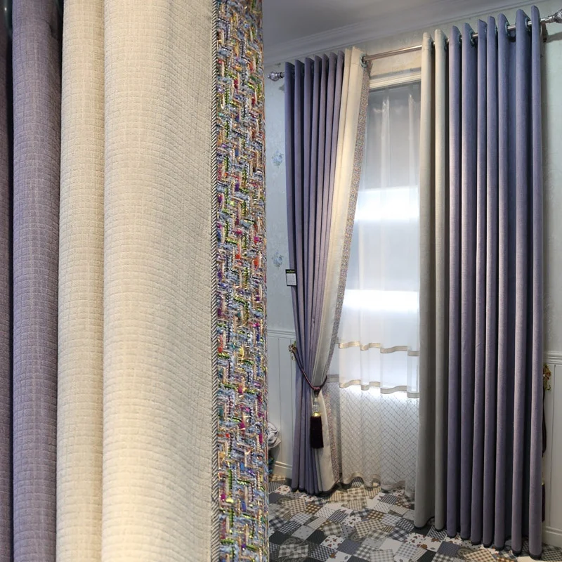 Custom Made Drapes Panels Fabric Trim Sewing Chenille Curtain For The Bedroom Living Room Luxury