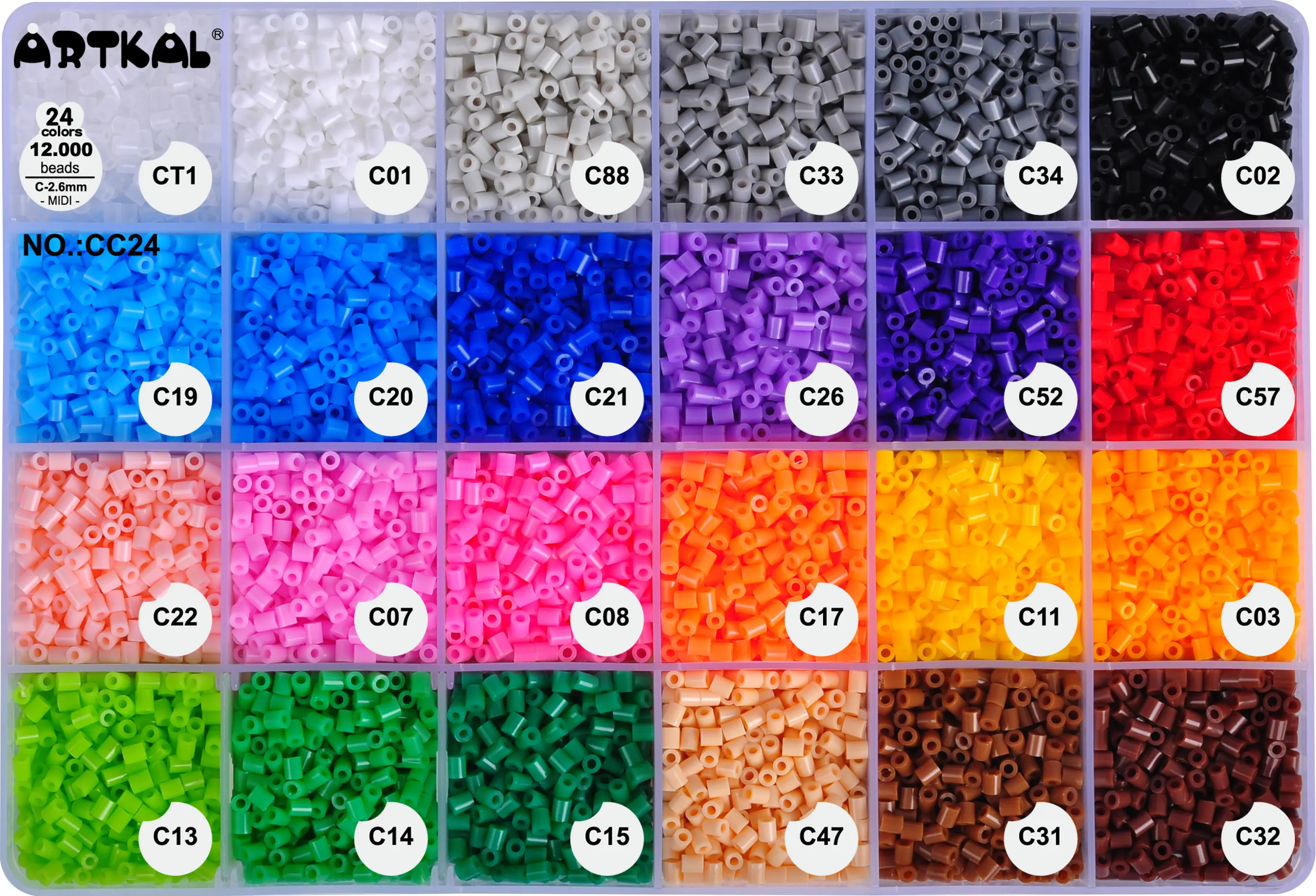 High Quality Artkal fuse beads 2.6mm 24 colors boxed 12000 beads per box