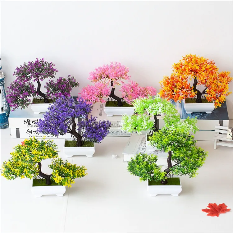 3 Fork Bonsai Plastic Green Plants Artificial Small Pine Tree Potted For Home Office Decor