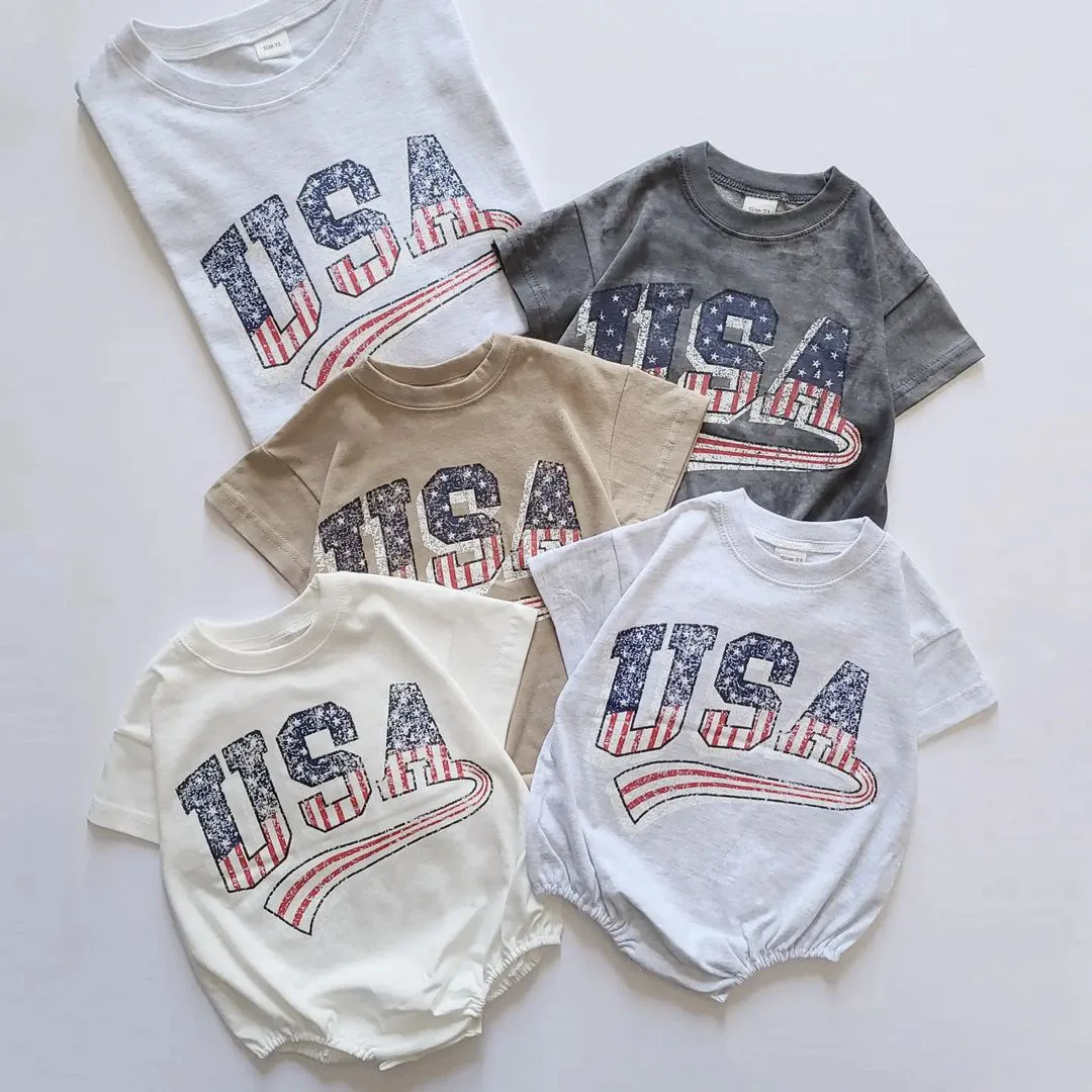 Baby 4th of July Outfit Boy Girl Brothers Sisters Matching Clothes Baby Romper/Toddler Shirts+Shorts American Flag Set