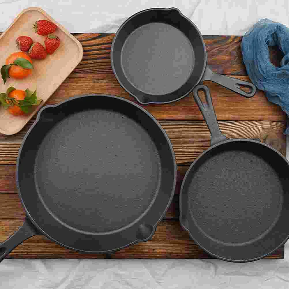 14-26cm Cast Iron Cookware frying pan skillet Cooking steak plate cast iron grill pan sizzling hot plate with wooden base