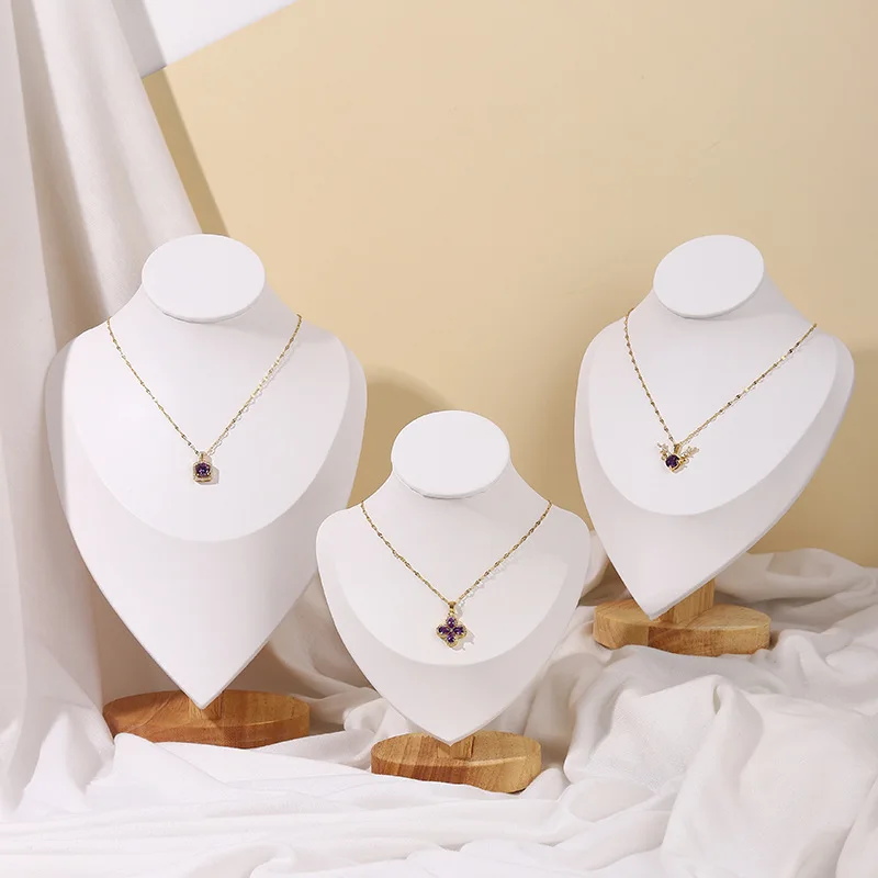 Professional Custom Jewelry Store Chain Display Stand White Pink Velvet Wood Jewelry Display Neck Necklace Bust For Show