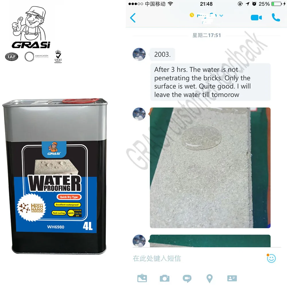 Lavatory Hydrophobic Cement Products Waterproof Balcony Cement Brick Nano Dry Time Fast Silicone Sealant Impregnant Coating