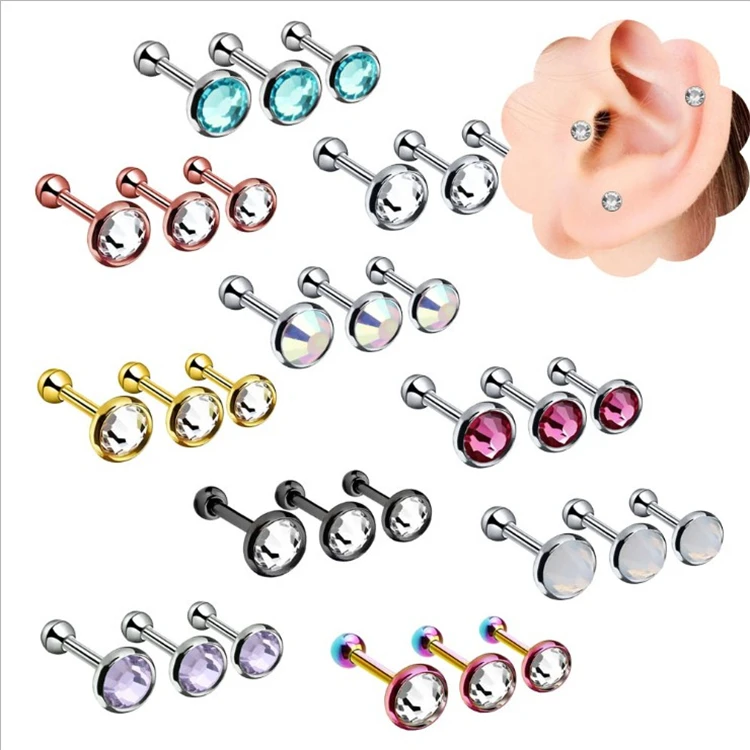 Fashion hot sale 3 piece set of stainless steel diamond earrings electroplating alloy ear bones stainless steel pierced earrings