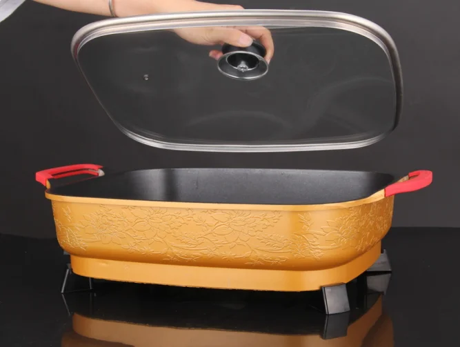 large size die-cast aluminum rectangular electric skillet and deep frying pan