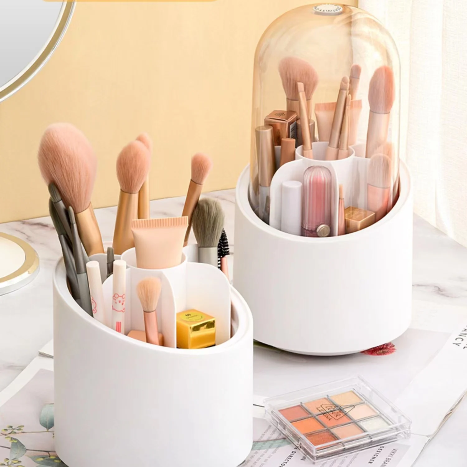 360 rotation Dust-proof Storage Box Cosmetics Organizer Makeup Brush Holder with Transparent Cover